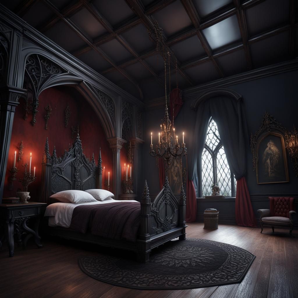 beautiful and spooky gothic interior decor, bed room design - AI ...