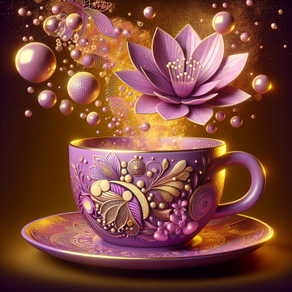 a stunning lilac teacup with flower petals 