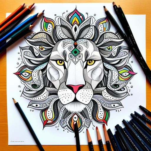 Colouring-in Lion  by @CamAL