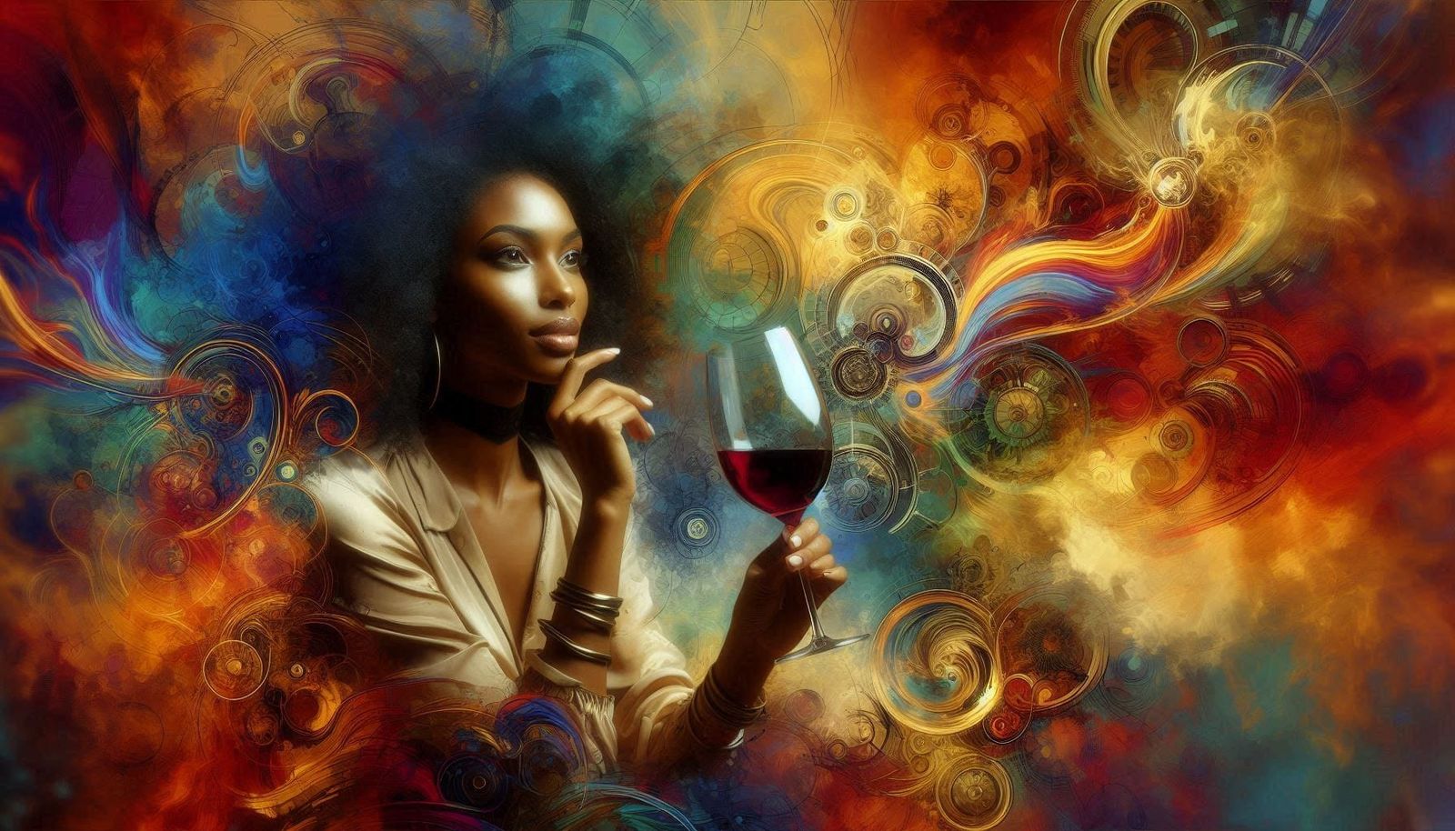 A picture of a  pretty woman drinking a glass of wine.