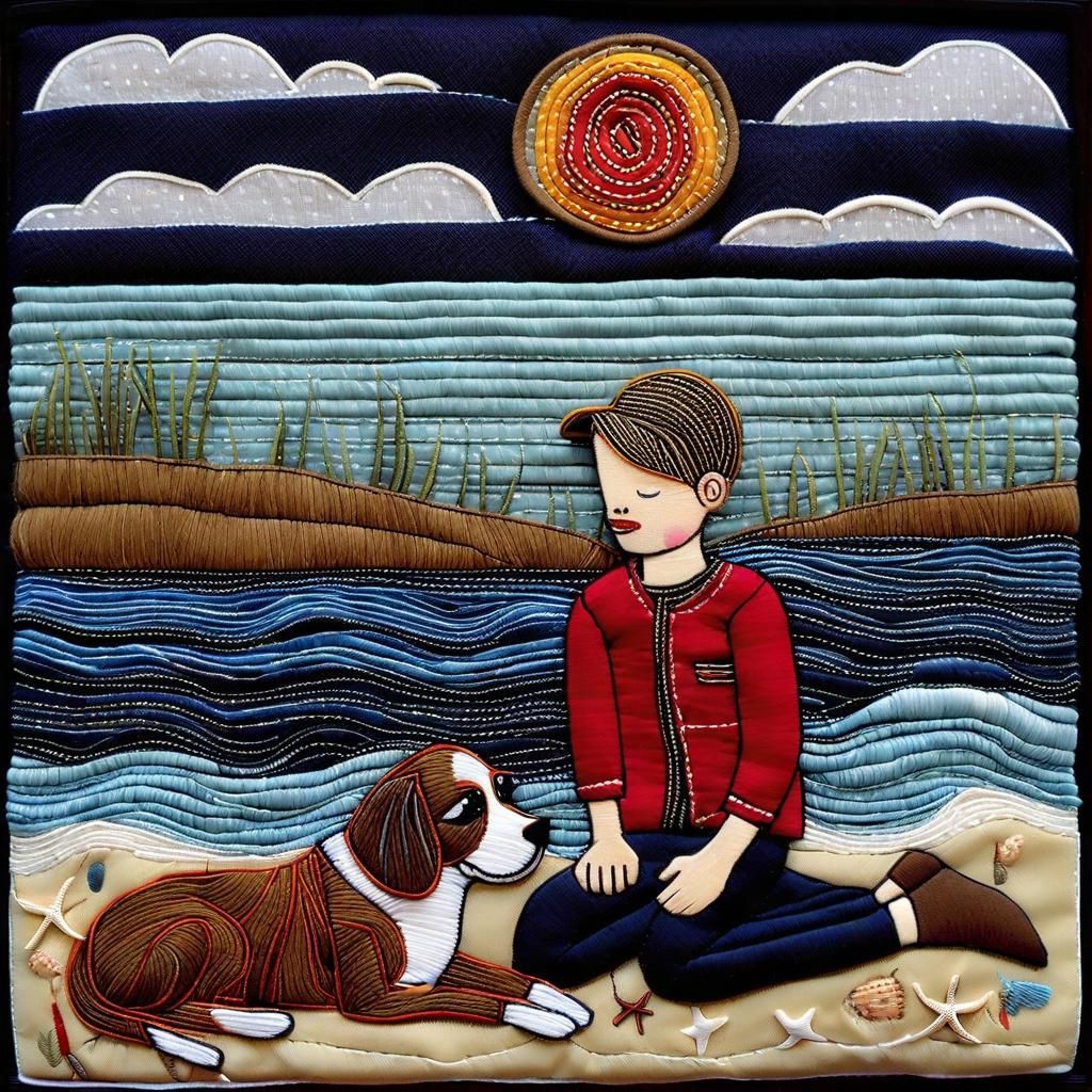 Boy and his dog at the beach.