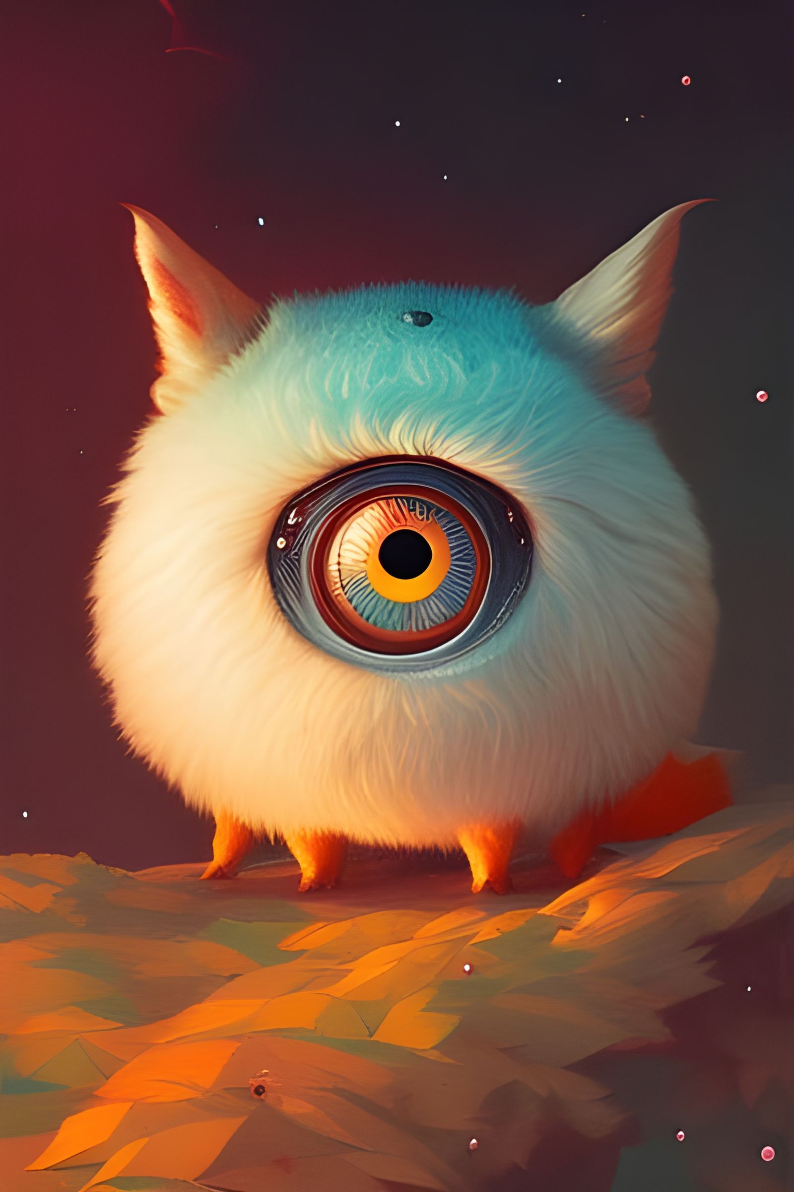 Cute One-Eyed Monster Portrait in Gouache Style