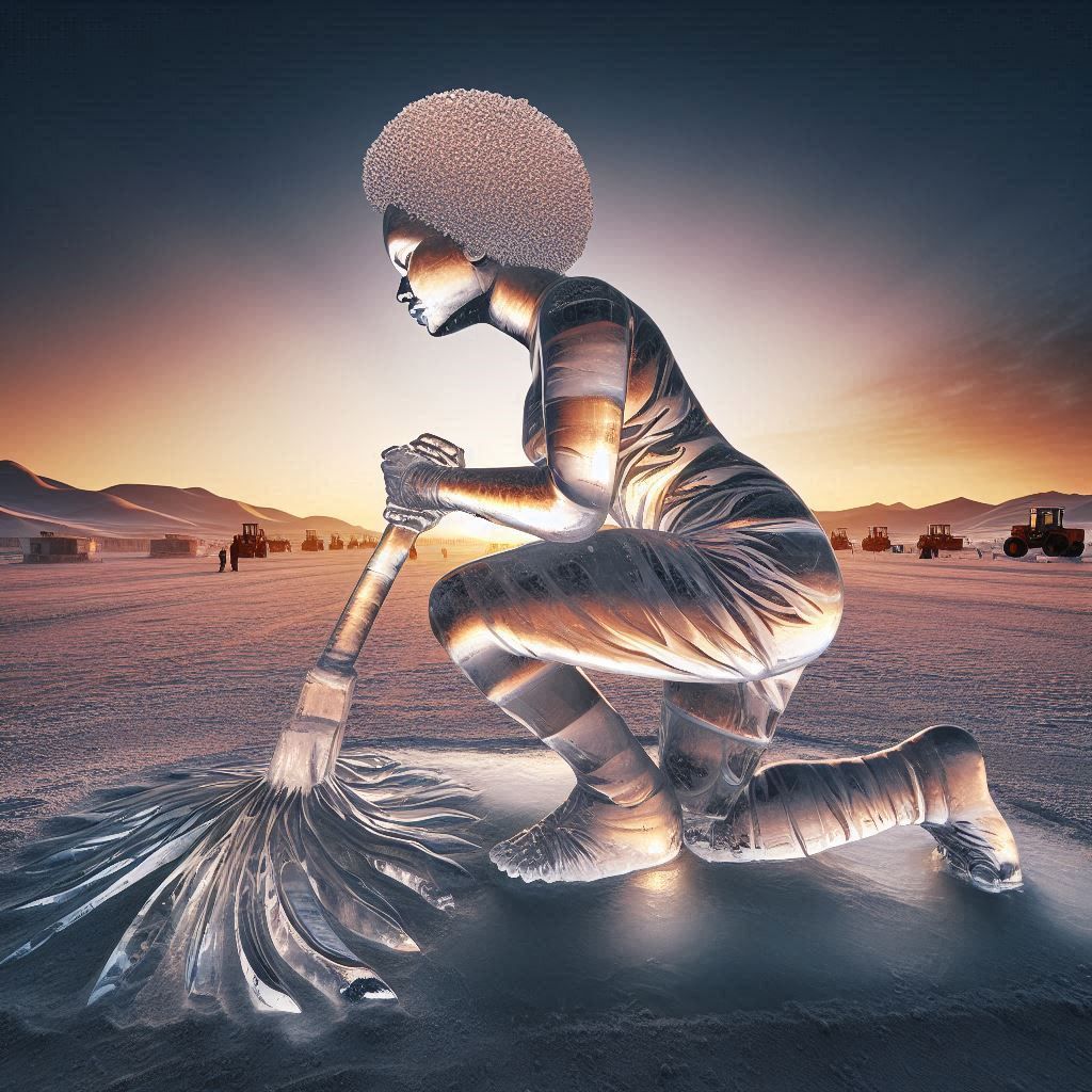 Ice sculpture with broom