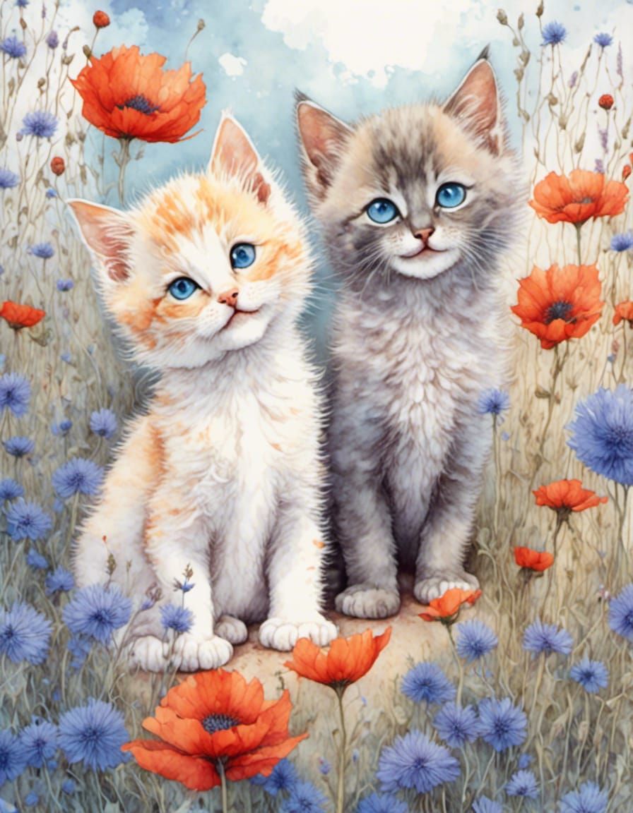 Two Whimsical cute kitten
