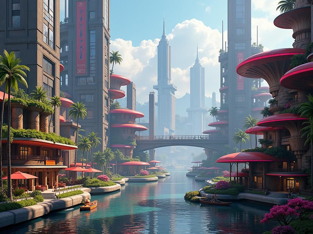 futuristic 2100 city inspired by Taino architecture