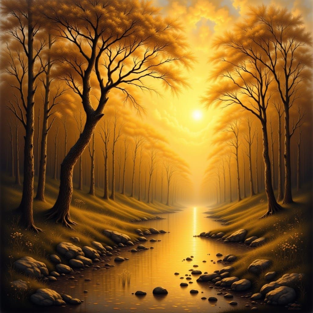 Golden Hour Landscape Oil Painting