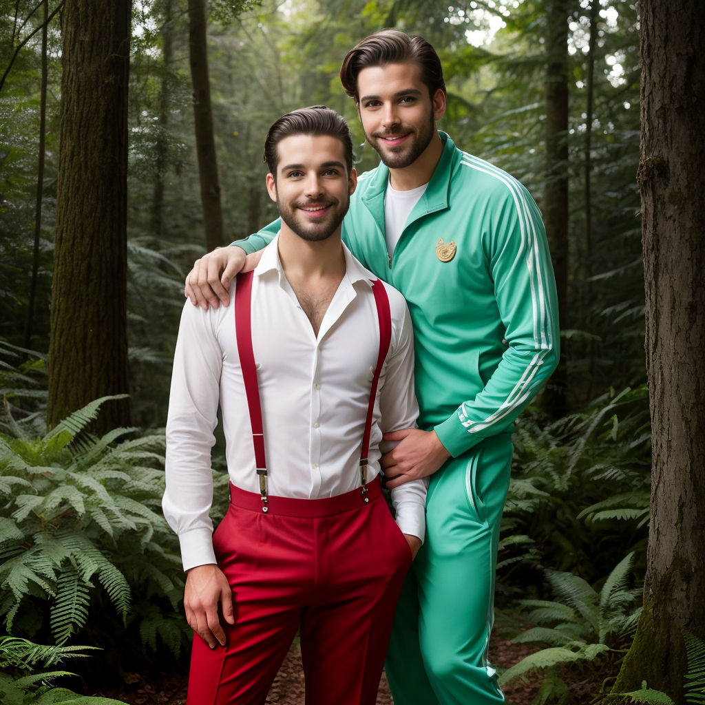 Two handsome 1920s men in the forest