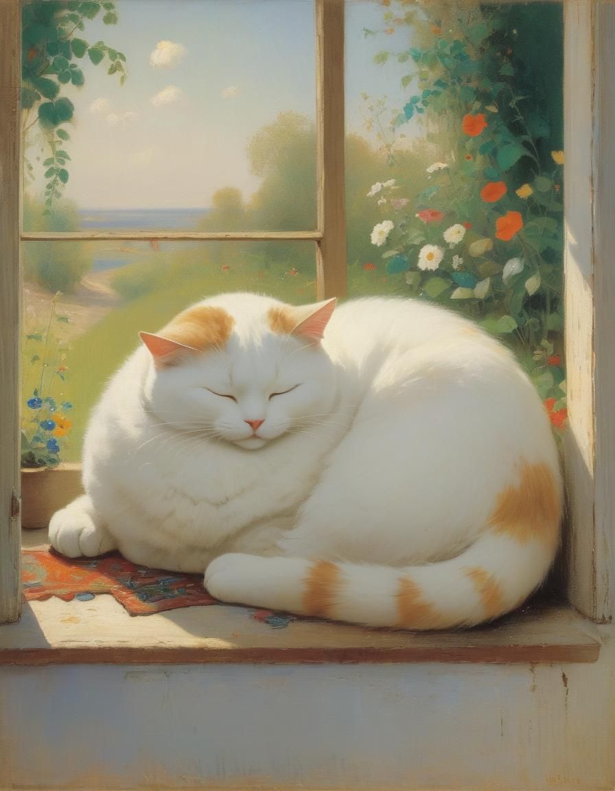 Sweet white plump happy cat 2