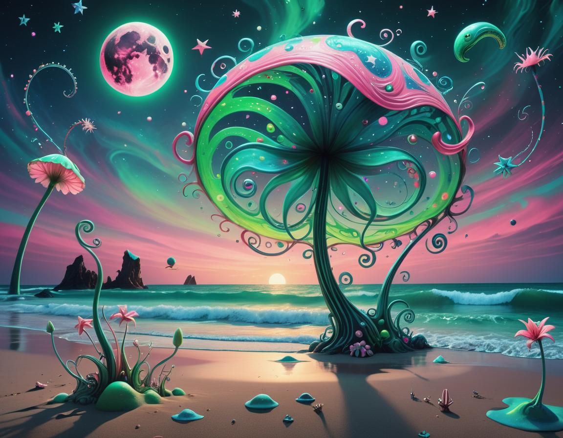Magical beach by night