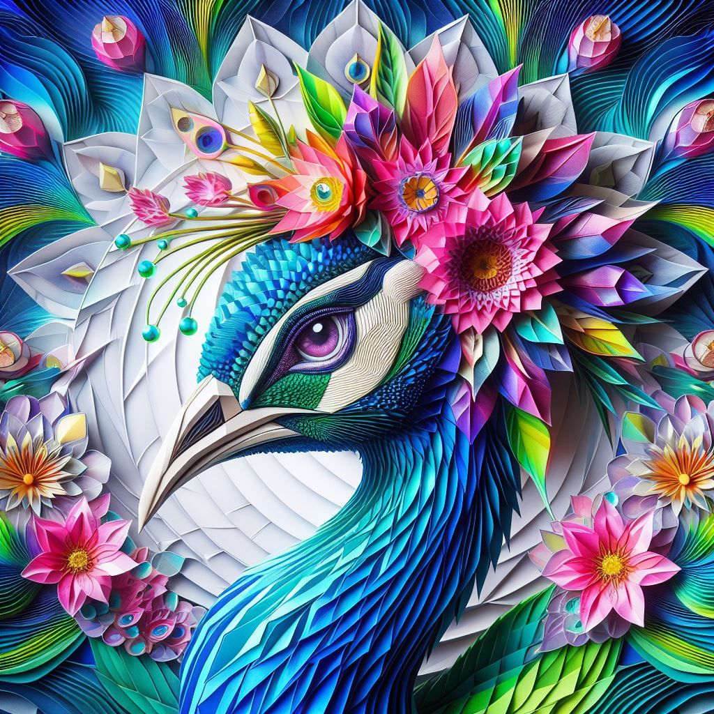 Origami and Stained glass Peacock (2)