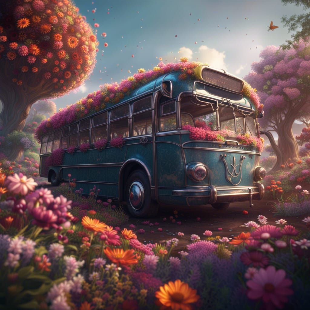 A Bus Made by flowers  by @Nicosima 