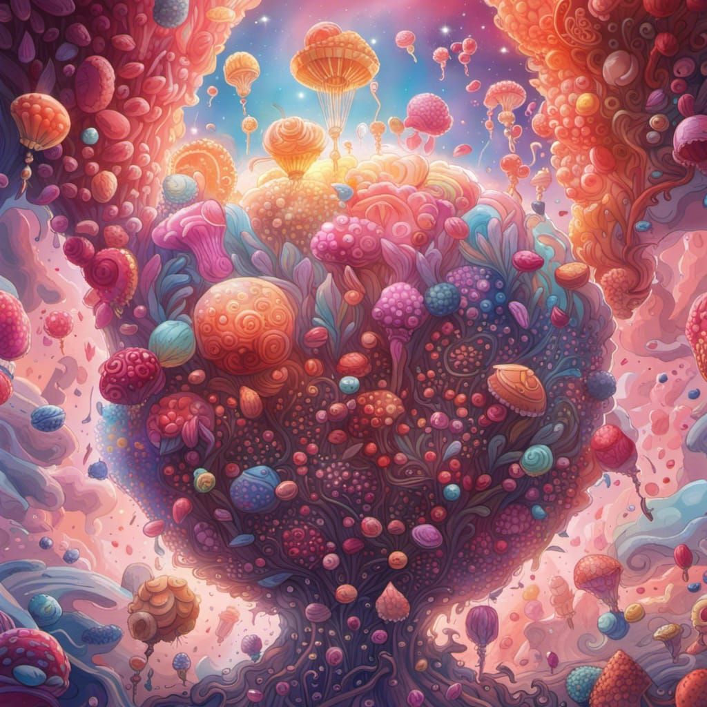 An intricately detailed candy shop, magical jellybears