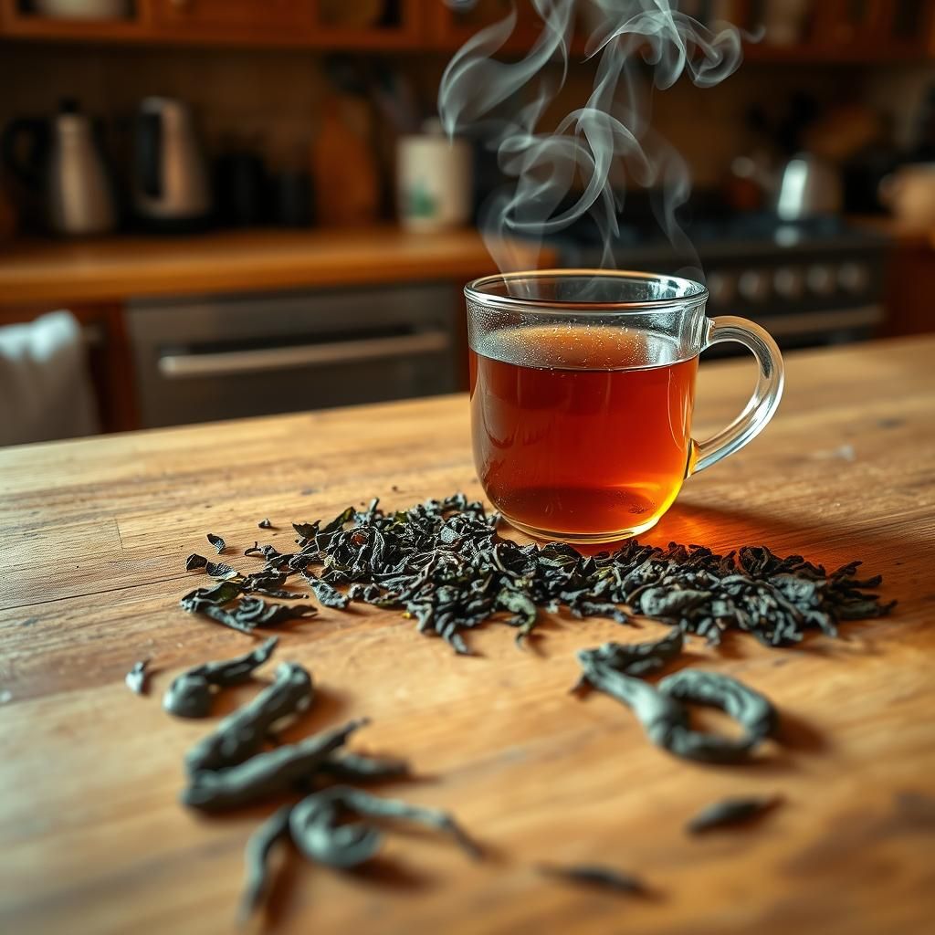 brewed tea from tea leaves, tea leaves laid out in a Fibonac...