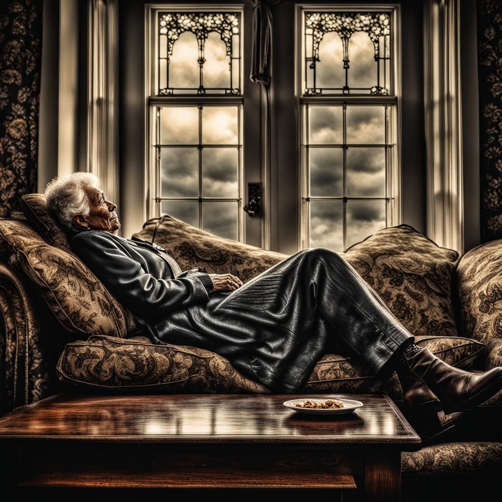 (Lady of the house coming home and resting after a long day)...