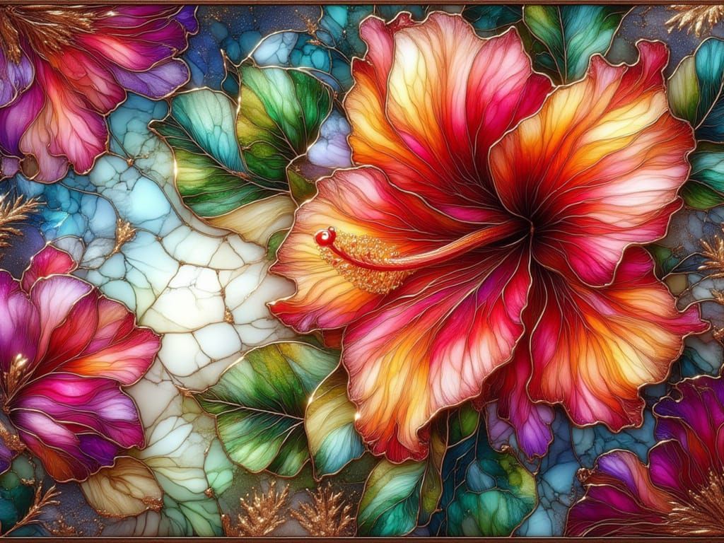 <lora:FiosGildedInk:1.0>  Tropical hibiscus