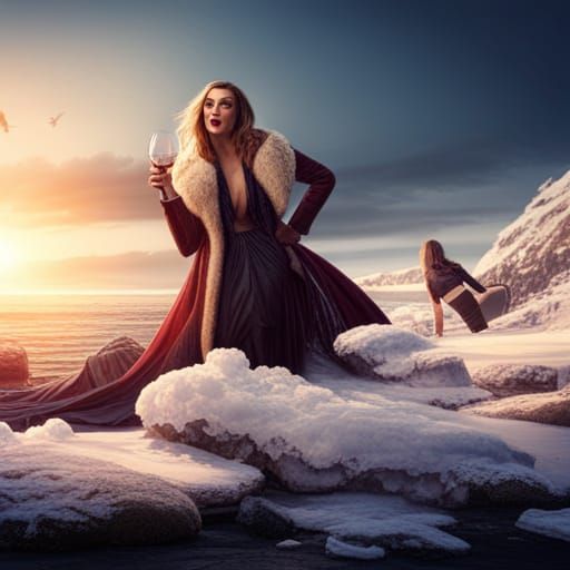 female-mafia-bosses-drinking-wine-laughing-fur-coat-car-snow-sea-ai