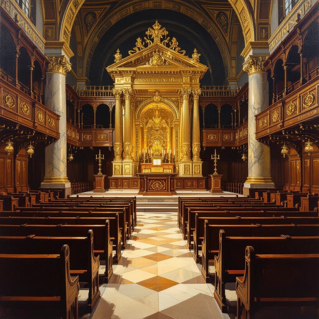 Grand Synagogue Hall with Gilded Ark and Bimah