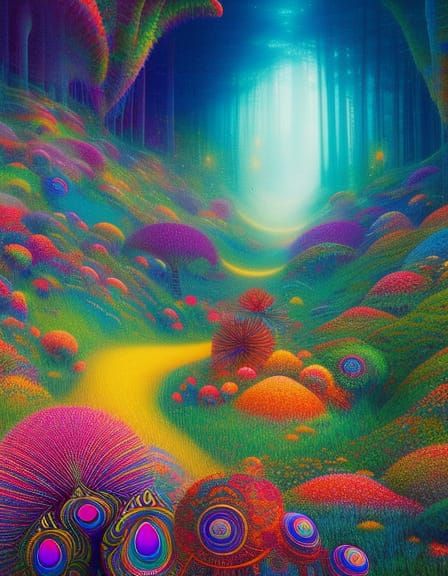 Psychedelics book with birds, flowers, fairytale, magic real...