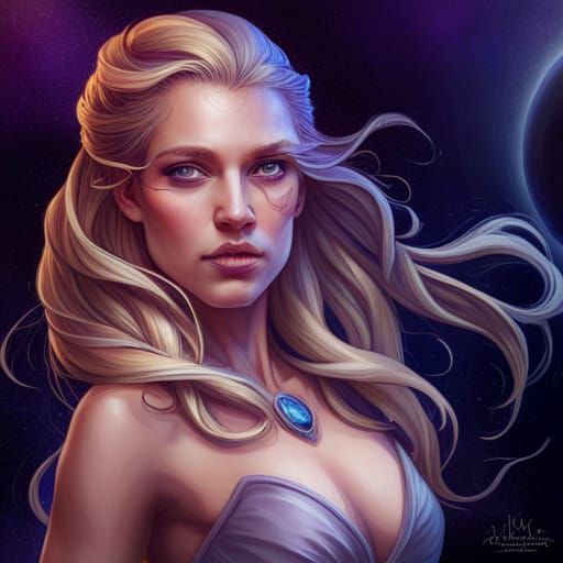 Purple sparkly Alien mermaids living on a star planet with g...