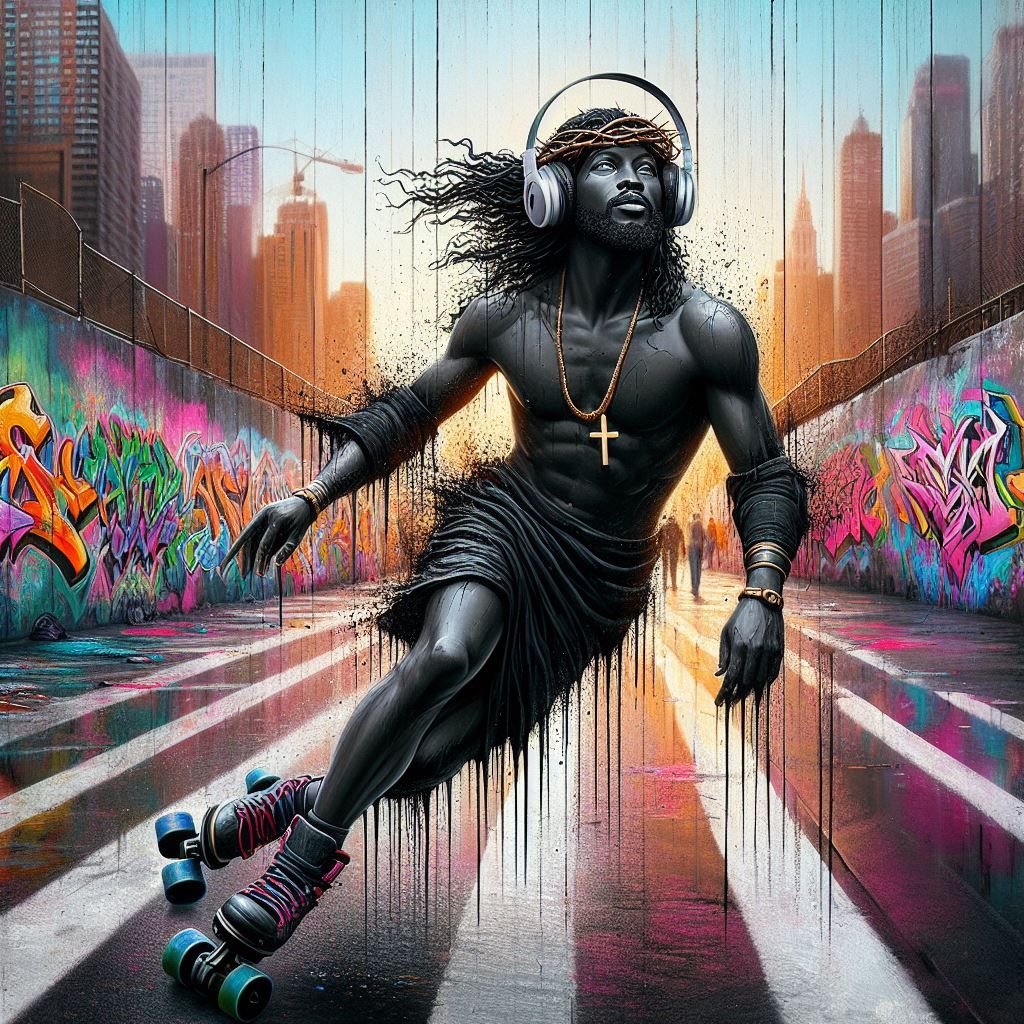 Black Jesus Rollerblading