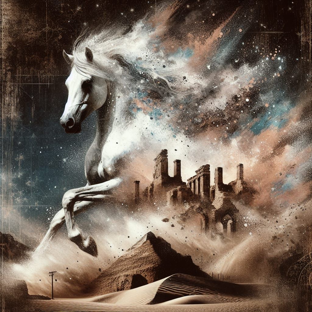 Arabian stallion in a desert storm   by @HarrietM