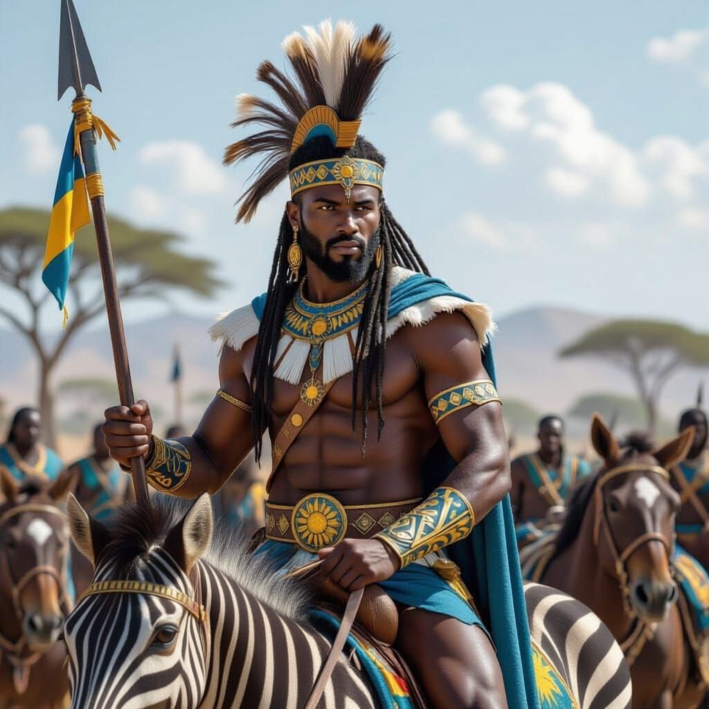 Heroic Warrior Lancer of the resistance alliance of Far-Harad,with subsaharan facial features,deep dark brown skin,kinky cornrow braided hai...