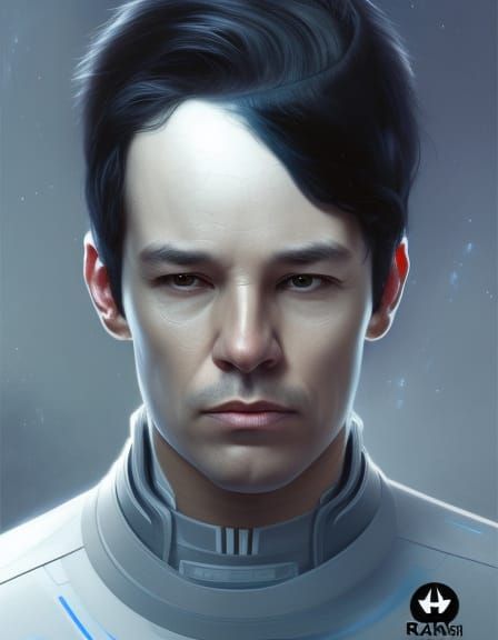 alien male Starfleet Officer alien black Hair grey uniform on starship ...