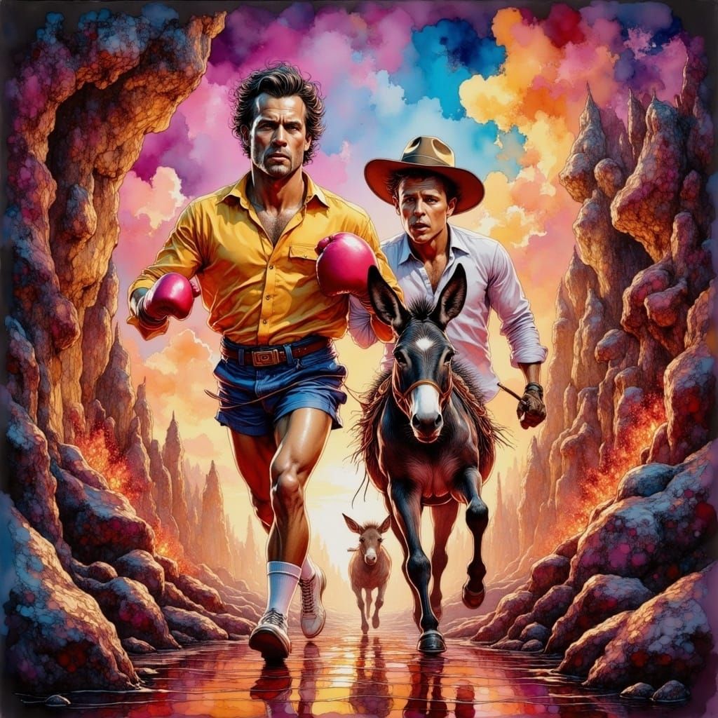 Rocky Balboa & Bruce Willis Race Donkey Through Psychedelic ...