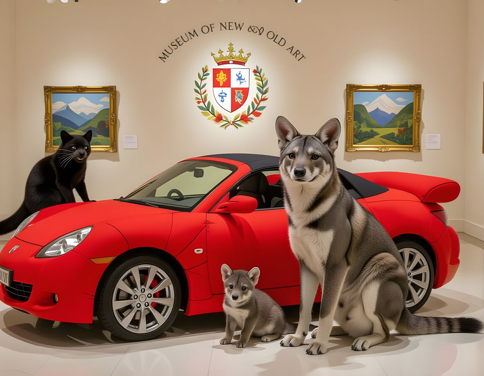 Living Tasmanian Tigers and an endangered Tasmanian Devil enamored by the Fat Car exhibit at the MONA  by @Gary Murakami