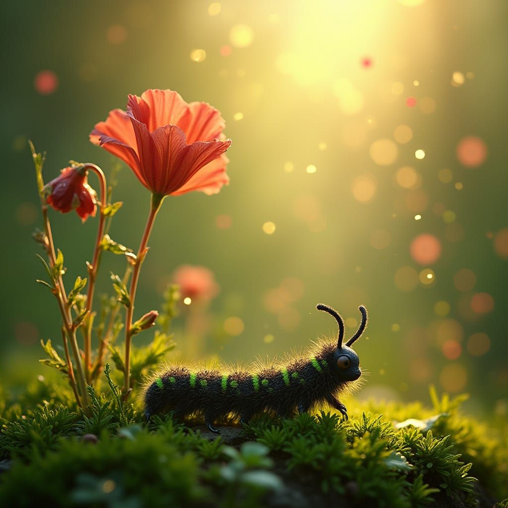 Wine-Red Flowers Fall from the Sky in a Whimsical Rain Showe...