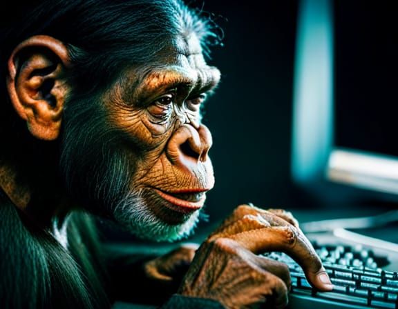 Chimpanzee programming on Z80 Personal Computer with code on monitor ...