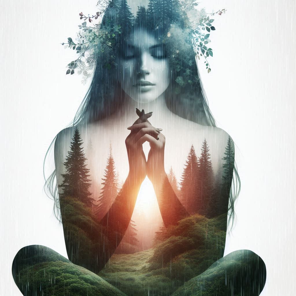 double exposure beautiful fantasy DALL-E 3 portrait landscap...