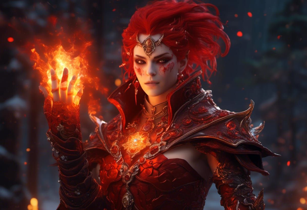 <lora:NC Hyperreal:1.0> Fire genasi sorcerer, tundra backgro...