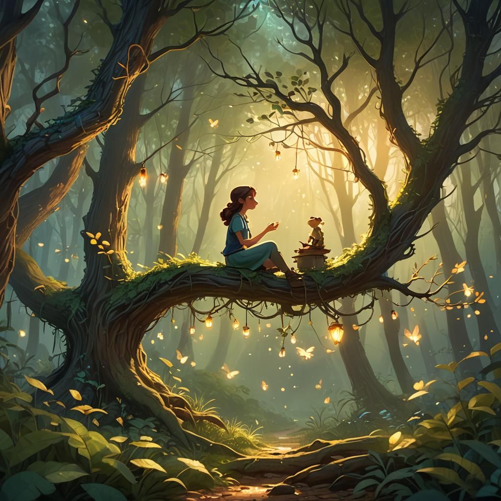 A girl talking to her frog