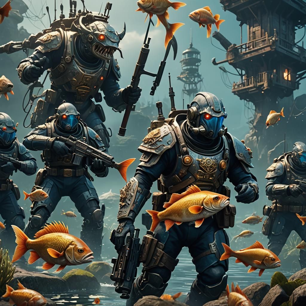 Fish soldiers with gun