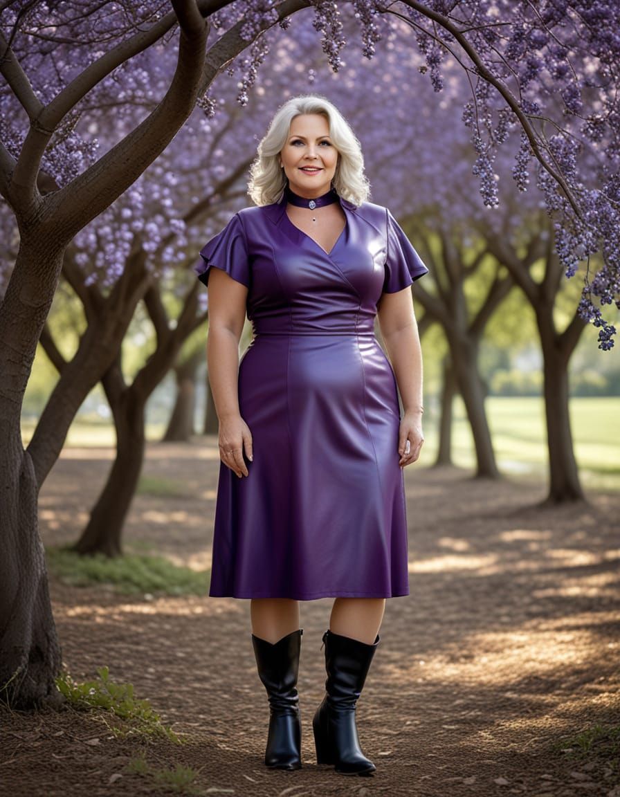 Beautiful Curvy Woman in Elegant Purple Attire