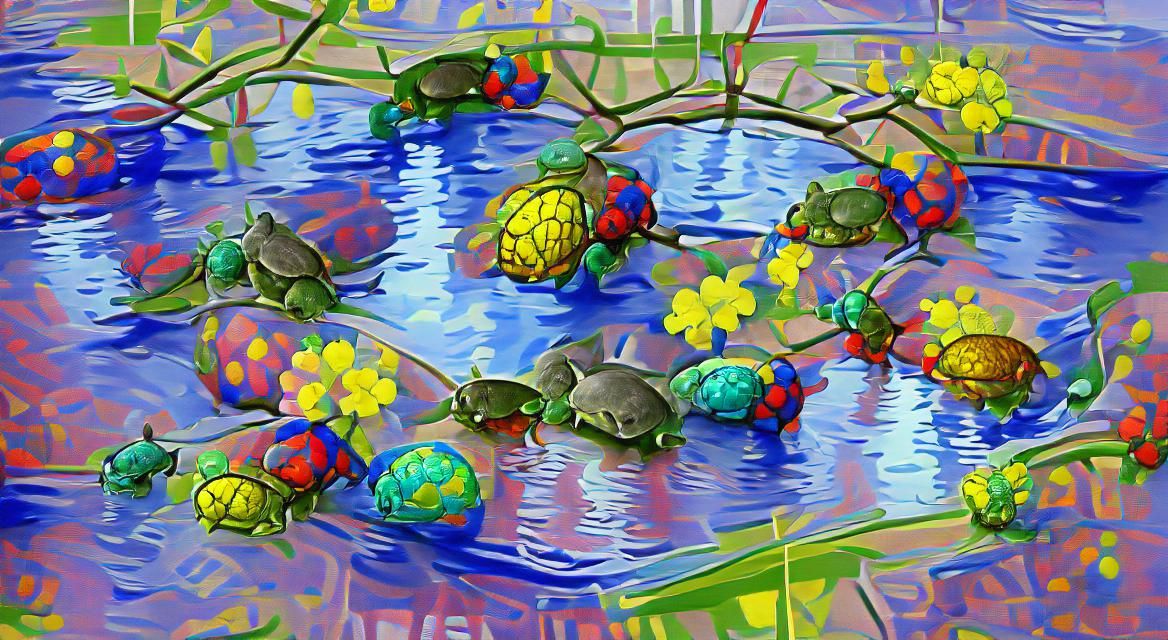 Turtles in the spring AutoCAD elemental digital illustration...