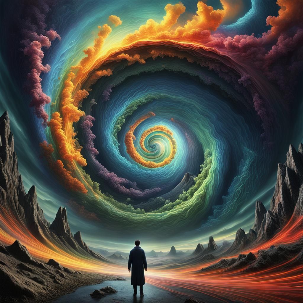 Surreal Atmospheric Landscape with Swirling Colors