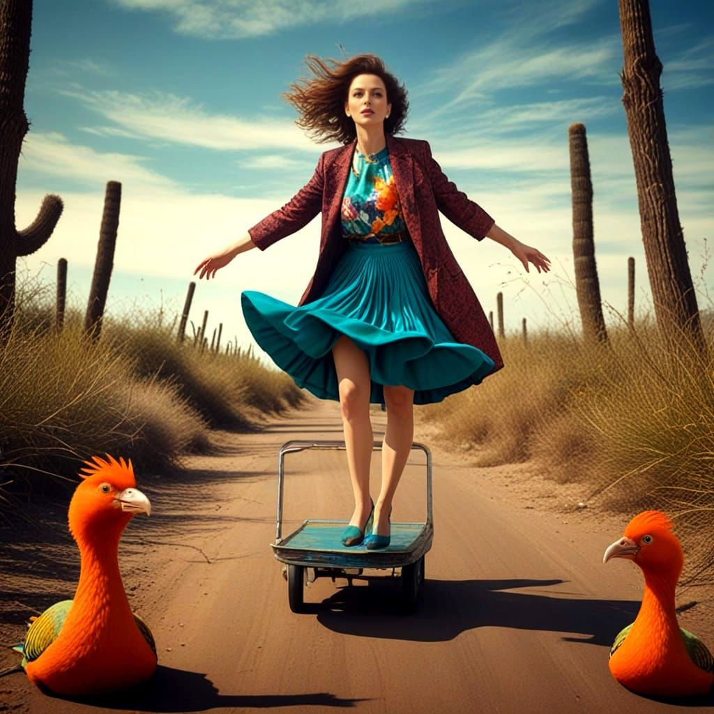 Surrealistic Portrait of a Happy Elegant Lady