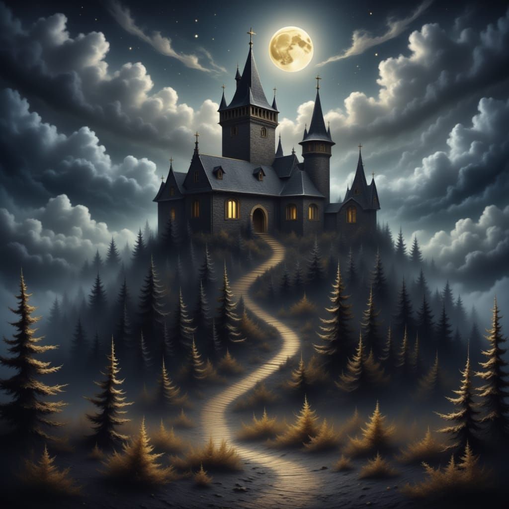 a gothic castle, <lora:Ominous Skies:1.0>