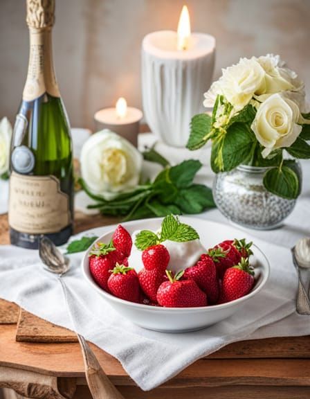 Strawberries in Cream: Gouache Impressionist Masterpiece