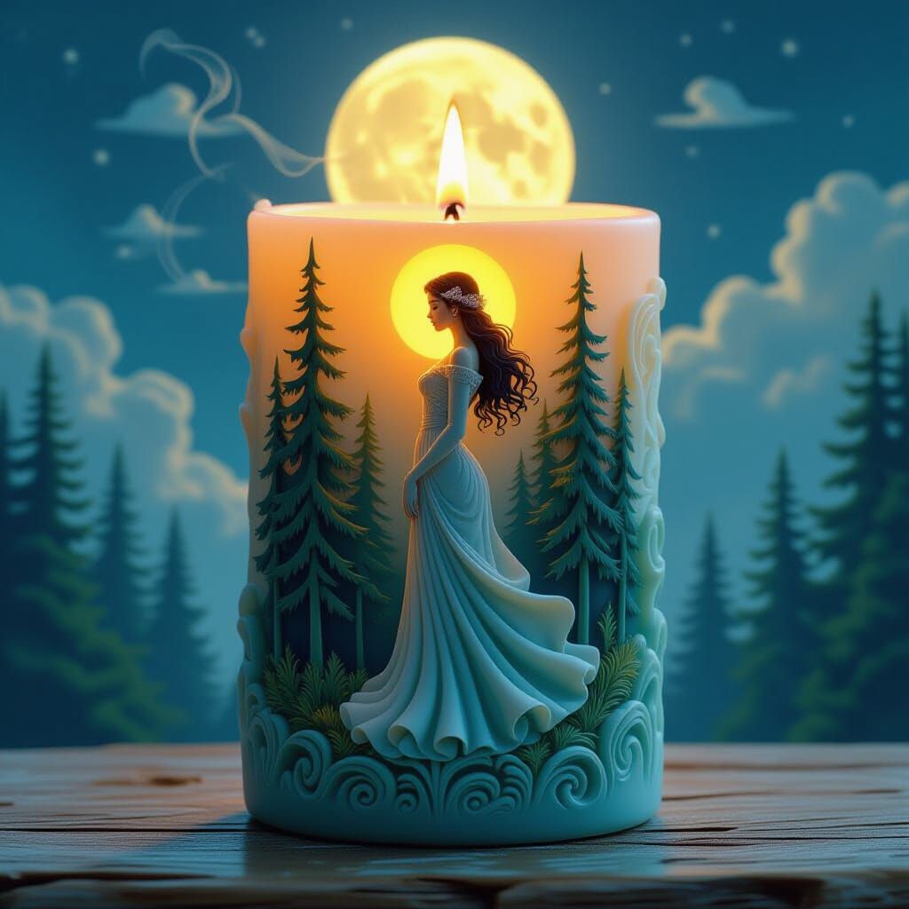 Mystical Candle Carvings of Forest Woman