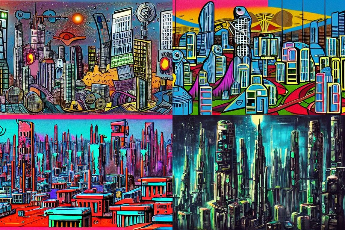Sci-fi city in the style of Neo-expressionism
