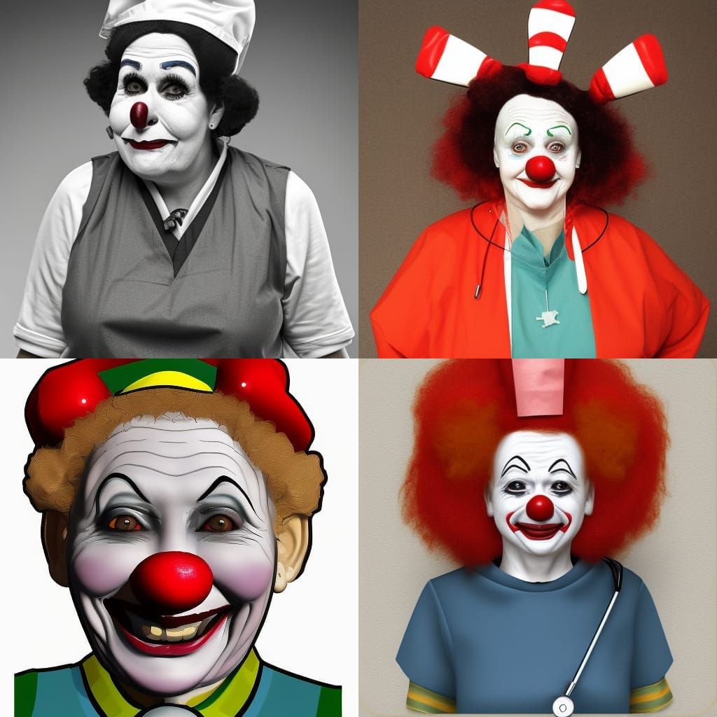 Elderly clown nurse - AI Generated Artwork - NightCafe Creator