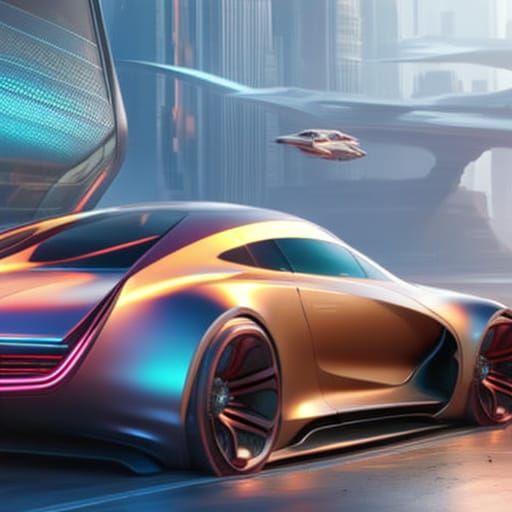 Futuristic car in futuristic city