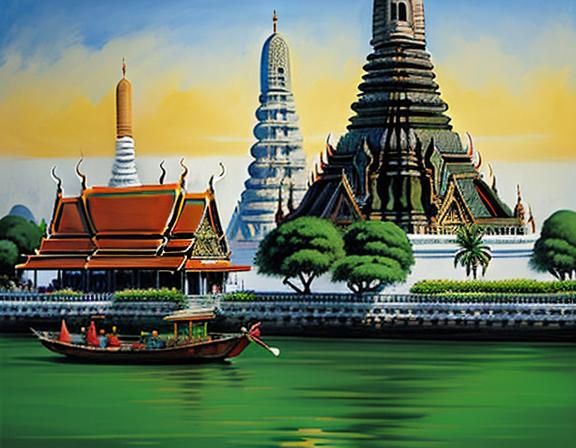 Wat Arun Bangkok Thailand oil painting by James Gurney