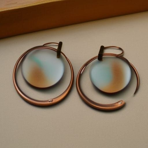Indigenous Copper ear rings cylindrical circles glass colors...