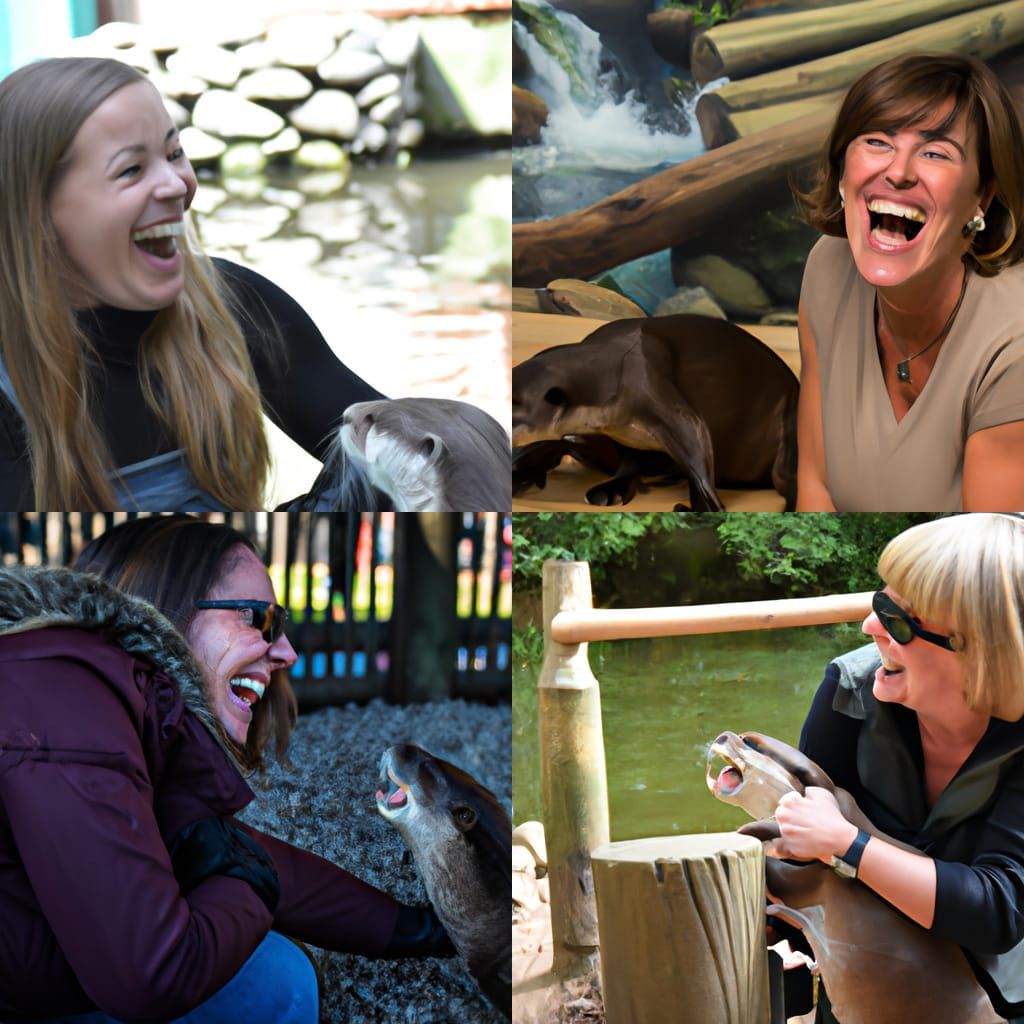 A beautiful woman laughing at an otter