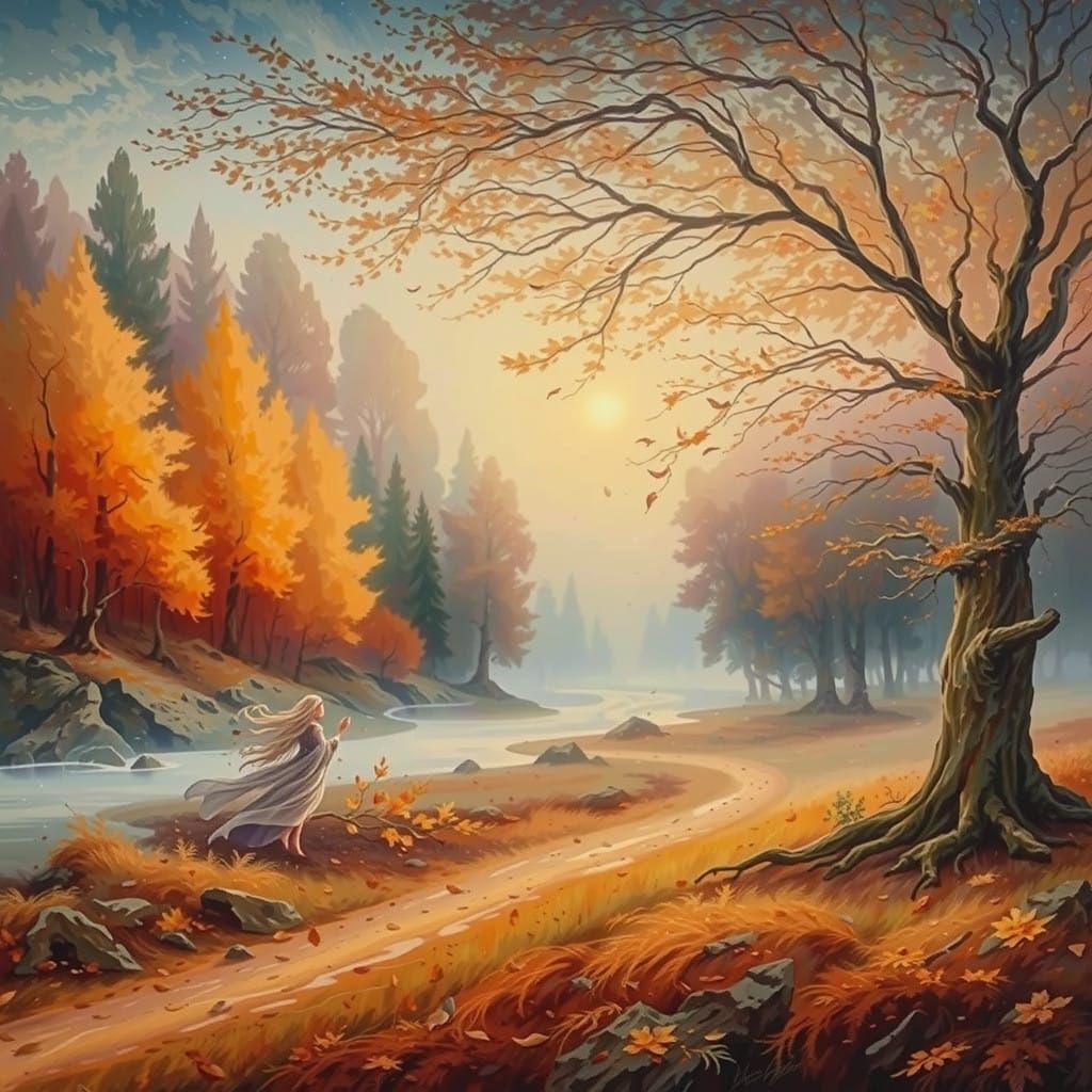 Ethereal Autumn Goddess Emerges from Whispers of the Forest