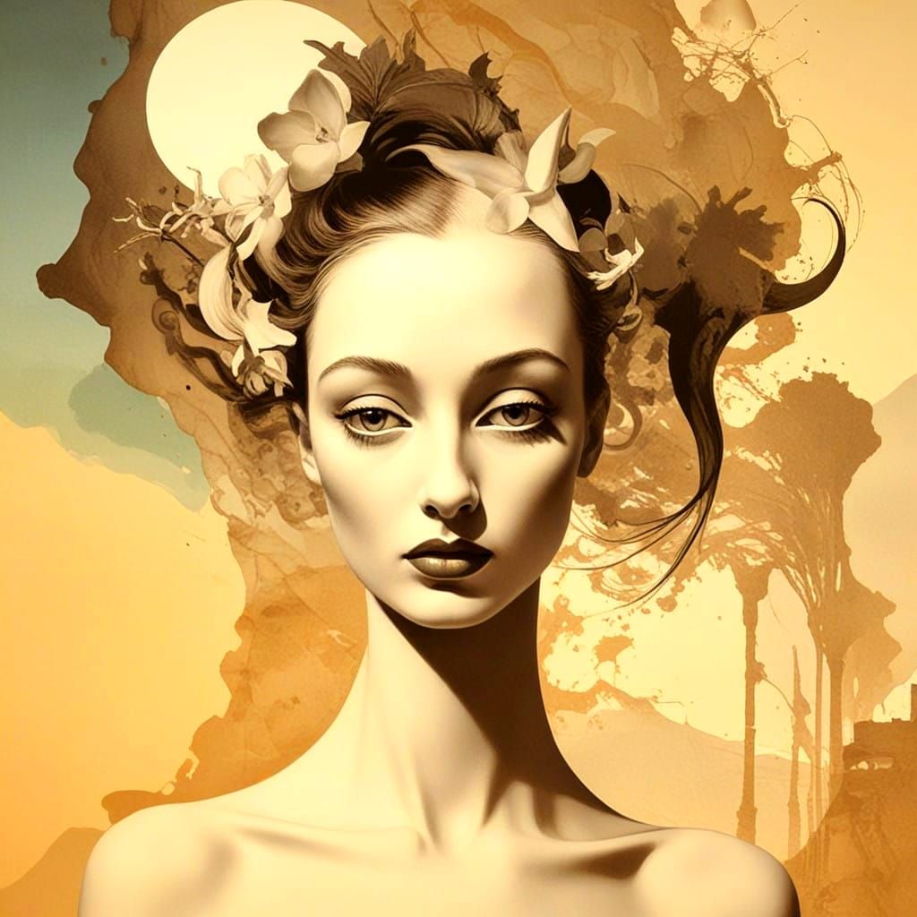 Surreal Lady in Dreamlike Landscape